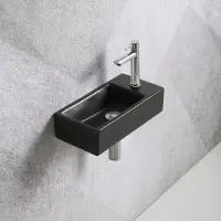 Guido Gusto Fonteinset Mia 40.5x20x10.5cm mat zwart rechts inclusief fontein kraan, sifon en afvoerplug chroom