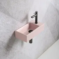 Guido Gusto Fonteinset Mia 40.5x20x10.5cm mat roze rechts inclusief fontein kraan, sifon en afvoerplug gun metal