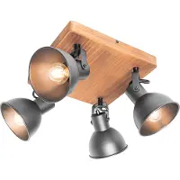 QAZQA Industriële spot zwart met hout kantelbaar 4-lichts - Tommy