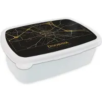 MuchoWow Broodtrommel Wit - Lunchbox - Brooddoos - Kaart - Doornik - België - Goud - Zwart - 18x12x6 cm - Volwassenen