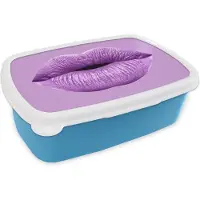 MuchoWow Broodtrommel Blauw - Lunchbox - Brooddoos - Lippen - Pastel - Paars - 18x12x6 cm - Kinderen - Jongen