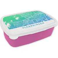 MuchoWow Broodtrommel Roze - Lunchbox - Brooddoos - Stadskaart - Vlaardingen - Blauw - Groen - 18x12x6 cm - Kinderen - Meisje