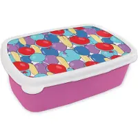 MuchoWow Broodtrommel Roze - Lunchbox - Brooddoos - Ballonnen - Patronen - Feest - 18x12x6 cm - Kinderen - Meisje