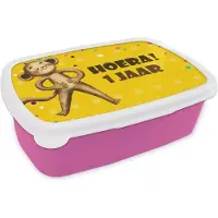 MuchoWow Broodtrommel Roze - Lunchbox - Brooddoos - Verjaardagsfeest - 1 jaar - Knuffeldier - 18x12x6 cm - Kinderen - Meisje