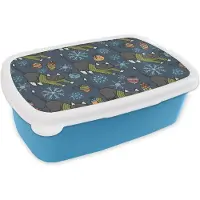 MuchoWow Broodtrommel Blauw - Lunchbox - Brooddoos - Katten - Sneeuw - Kerstbal - Patronen - 18x12x6 cm - Kinderen - Jongen