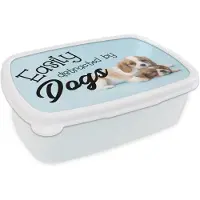 MuchoWow Broodtrommel Wit - Lunchbox - Brooddoos - Quotes - Spreuken - Hond - Easily distracted by dogs - 18x12x6 cm - Volwassenen