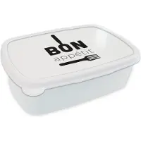 MuchoWow Broodtrommel Wit - Lunchbox - Brooddoos - Quotes - Bestek - Bon appetit - 18x12x6 cm - Volwassenen
