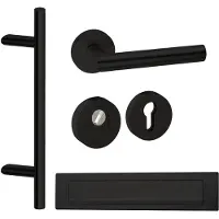 Hardbrass Voordeurset rond met greep Frankfurt schuin 460mm SKG3 met kerntrekbeveiliging - zwart