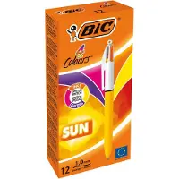 BIC 4 Colours Sun, balpen, 0,32mm, 4 fashion inktkleuren, lichaam geel, DOOS VAN 12