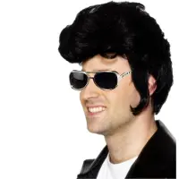 Smiffys Elvis verkleed set pruik zwart en Elvis bril voor heren - Rock and Roll thema uit de jaren 50 en 60