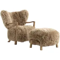 &tradition Wulff Lounge Chair ATD2 fauteuil incl. poef ATD3 Geolied eikenhout-Sheepskin honey