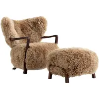 &tradition Wulff Lounge Chair ATD2 fauteuil incl. poef ATD3 Geolied walnoot-Sheepskin honey