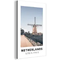 MuchoWow Wanddecoratie Metaal - Aluminium Schilderij Industrieel - Nederland - Windmolen - Vintage - 60x90 cm - Dibond - Foto op aluminium - Industriële muurdecoratie - Voor de woonkamer/slaapkamer