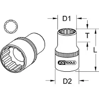 Ks Tools 911.1574, Doppen, 1/2 inch, Metrisch, 1 kop, 14 mm, Chroomvanadiumstaal
