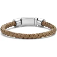 Frank 1967 7FB-0611-21 Leren Armband - Heren - Gevlochten - 6,2 mm Dikte - Stalen Slot - 10,7 mm Breed - Leer - 21 cm - Licht Bruin