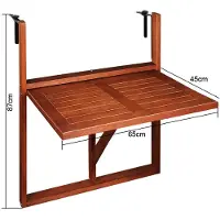 Casaria Balkonhangtafel acaciahout 65x45x87cm FSC-gecertificeerd opvouwbaar