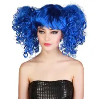 Vegaoo - Blauwe pruik met staartjes voor dames - Gekleurd - One Size