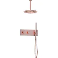 Guido Gusto Inbouw regendouche met plafond arm 25cm douchekop mat rosé goud tweeknops bediening