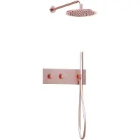 Guido Gusto Inbouw regendouche met wandarm 25cm douchekop mat rosé goud tweeknops bediening