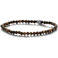 Kaliber 7KB-0169L Kralen Armband - Heren - Tijgeroog - Bruin - 4 mm - 20 cm - Rekbaar - Staal - Grijs