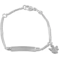 New Bling 9NB-0873 Zilveren Babyplaatbandje - Armband - Rechthoek - 18 x 4,5 mm - Hangertje - Engeltje - 6,3 mm Doorsnee - Gourmette - 1,7 mm - 12 + 2 cm - Rhodium - Zilver