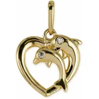 New Bling 9NBSAM-G210506 Gouden hanger - Dames - Hartje - Dolfijn - Zirkonia - 10 x 10,2 mm - 14 Karaat - Goud