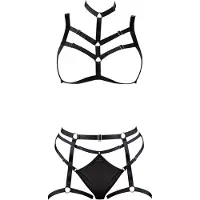 Cottelli collection - decoratieve bodyharnas lingerie set (zwart, S-L)