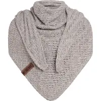 Knit Factory Sally Gebreide Omslagdoek - Driehoek Sjaal Dames - Dames sjaal - Wintersjaal - Stola - Wollen sjaal - Grijs gemêleerde sjaal - Licht Grijs/Beige - 220x85 cm - Grof gebreid