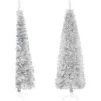 vidaXL Kunstkerstboom half met standaard smal 120 cm zilverkleurig