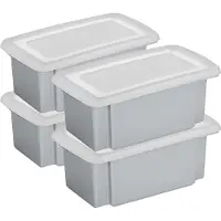 Sunware 4x stuks opslagbox kunststof 7 liter grijs 38 x 21 x 14 cm met afsluitbare deksel