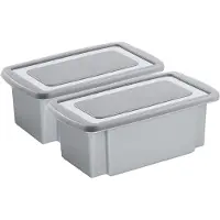 Sunware 2x stuks opslagbox kunststof 7 liter grijs 38 x 21 x 14 cm met afsluitbare deksel