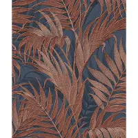 Dutch Wallcoverings Duch Wallcoverings - Grace Tropical palm leaf blue/copper - vliesbehang - 10m x 53cm - GR322109