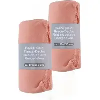 Excellent houseware Fleece dekens/plaids - 2x - zalm roze - 170 x 130 cm