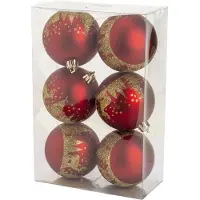 COSY&TRENDY Cosy & Trendy Kerst - Kerstballen - Set van 6 - Trees Gold - Glitter - Rood - D8cm - Kunststof