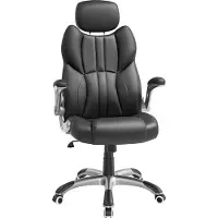 Songmics Bureaustoel, ergonomische bureaustoel, gamestoel, draaistoel, inklapbare armleuningen, in hoogte verstelbare hoofdsteun, belastbaar tot 150 kg, zwart OBG65BK