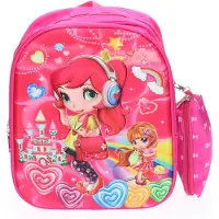 Kiddy 3D School Meisjes met headset schooltas/RugZak roze School Meisjes met headset print