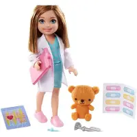 Barbie Poppen & Speelset met Brunette Chelsea als Dokter en Accessoires