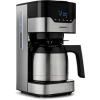 Medion koffiemachine met thermoskan en timer (filterapparaat, 8 kopjes, 1,2 liter, 900 watt, 3 standen, warmhoudfunctie, timer, anti-druppel, display, MD18458), roestvrij staal