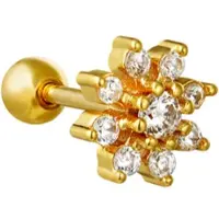 Yehwang - Oor piercing Flowerish - Goudkleurig - Nikkelvrij - Zirconia - Stainlees steel