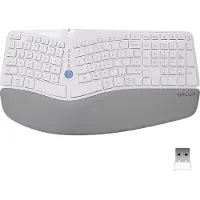 Delux - Draadloos ( 1X 2,4ghz + 2X Bluetooth) - Ergonomisch toetsenbord - Split en gebogen ontwerp - Anti-RSI / Muisarm - Gaming keyboard - lederen polssteun