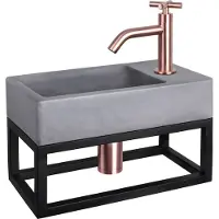 Differnz Force fonteinset – 40x22x8 cm – beton grijs – gebogen koperen kraan met kruisgreep – met zwart frame 38.401.77