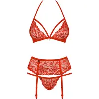 Obsessive Lingerie set met Jarretels – Erotische Lingeriset – Maat L/XL – Rood