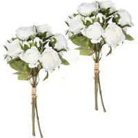 Atmosphera kunstbloemen 2 boeketten 14 witte rozen 40 cm