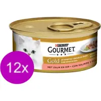 Gourmet 12x Gold - Fijne Hapjes Zalm & Kip - Kattenvoer - 85g