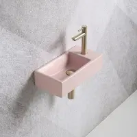 Guido Gusto Fonteinset Mia 40.5x20x10.5cm mat roze rechts inclusief fontein kraan, sifon en afvoerplug mat goud