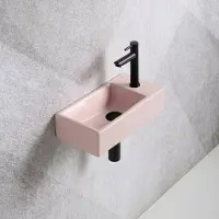 Guido Gusto Fonteinset Mia 40.5x20x10.5cm mat roze rechts inclusief fontein kraan, sifon en afvoerplug mat zwart
