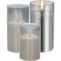 Cepewa Set van 3x luxe led kaarsen in grijs glas 10-12.5-15 cm met timer - LED kaarsen