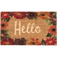 Clayre & Eef Deurmat 75x45 cm Bruin Rood Kokosvezel Pvc Rechthoek Bloemen Kokosmat Bruin Kokosmat
