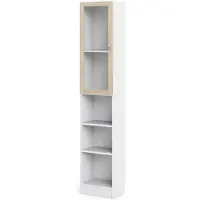 Hioshop Base wandkast 1 glazen deur en 2 planken wit, eiken structuur decor.