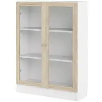 Hioshop Base wandkast 2 glazen deuren wit, eiken structuur decor.